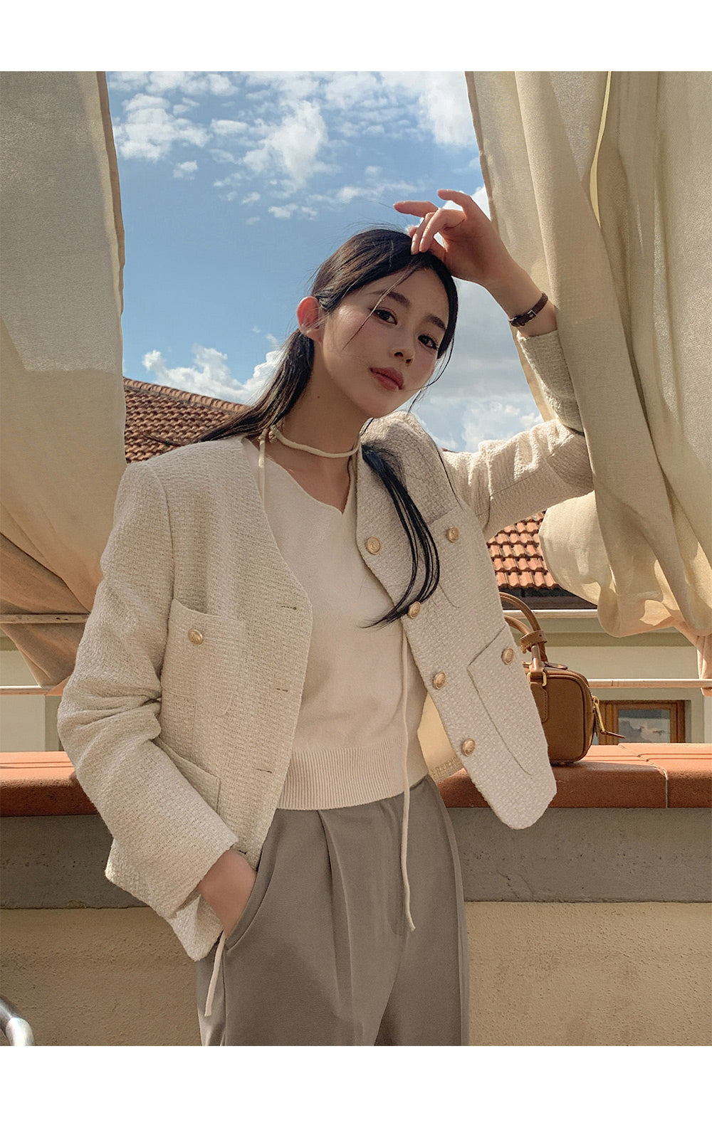 골디 노카라 울 트위드 자켓