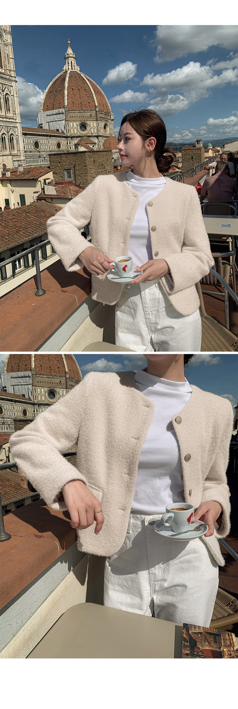 티페크 노카라 퍼 트위드 자켓