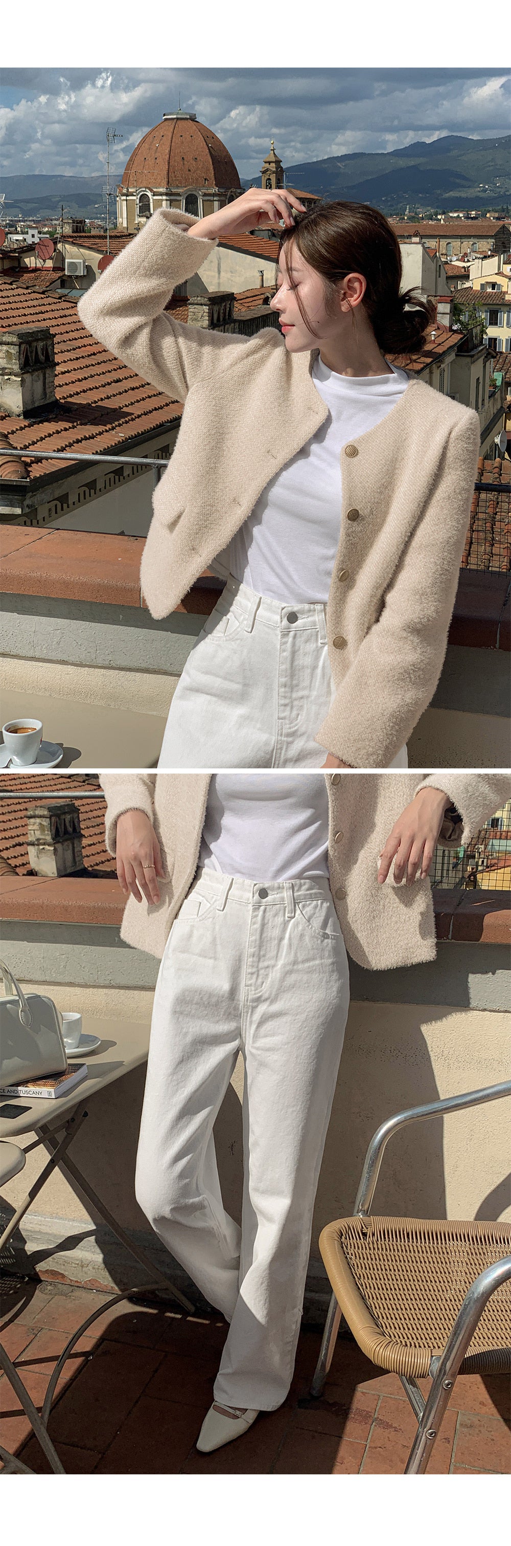 티페크 노카라 퍼 트위드 자켓