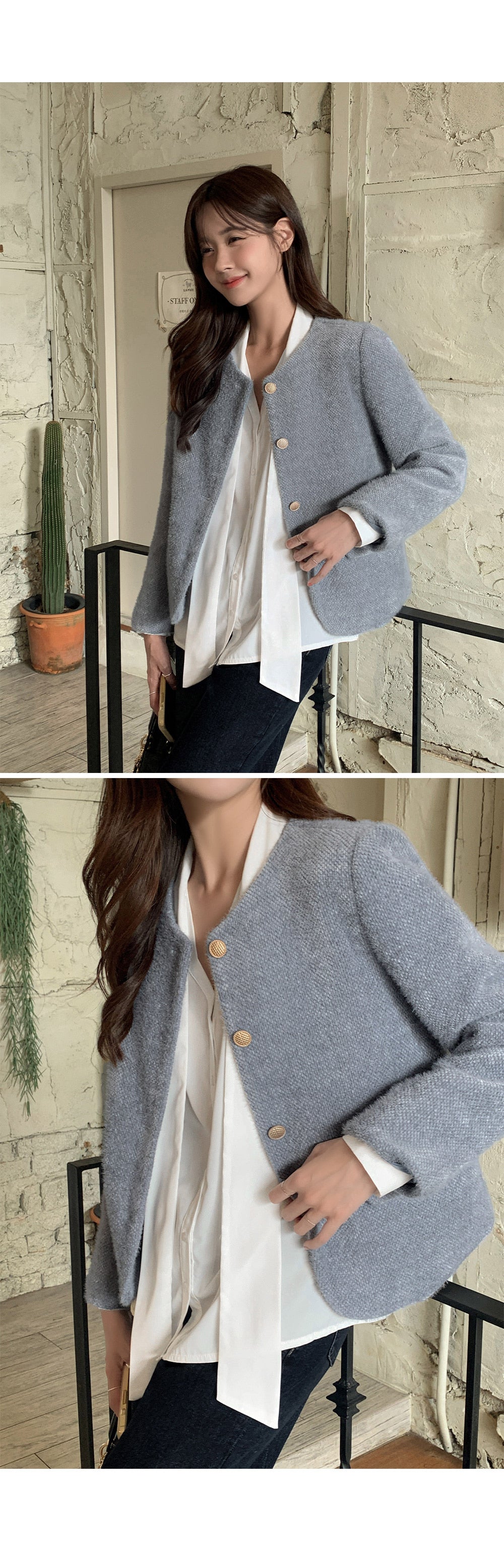 티페크 노카라 퍼 트위드 자켓